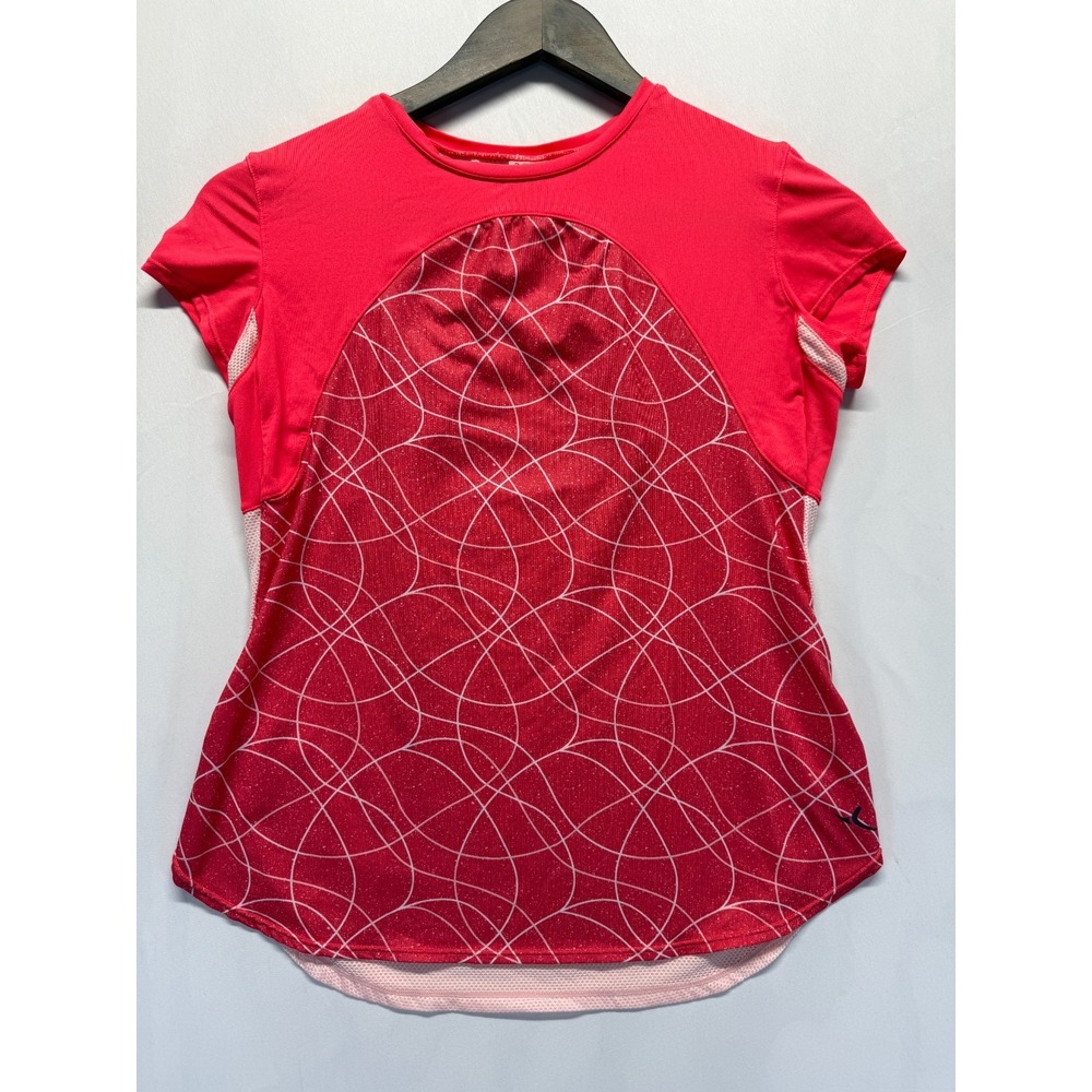 Decathlon Athletic Top Girls 12-13 Red White‎ Geometric Mesh Back Gym Training